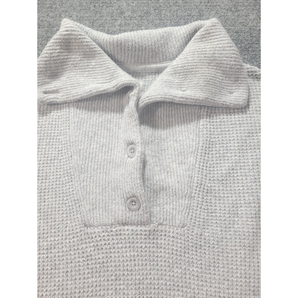 Aerie Waffle Knit Henley Pullover Sweater Light Blue Grey Marl Collared Medium